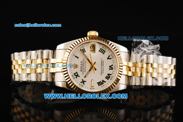 Rolex Datejust Automatic Movement White Dial with Gold Bezel and Two Tone Strap-Lady Model - Click Image to Close